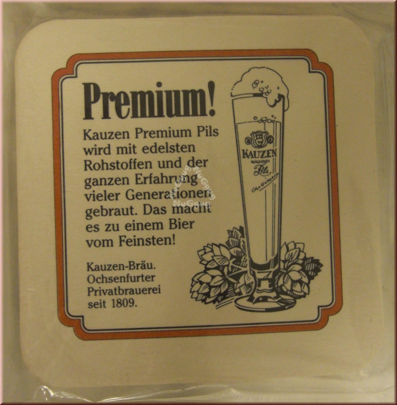 Untersetzer "Kauzen Bräu", aus Pappe, 40 Stück, 4 Motive, Bierdeckel