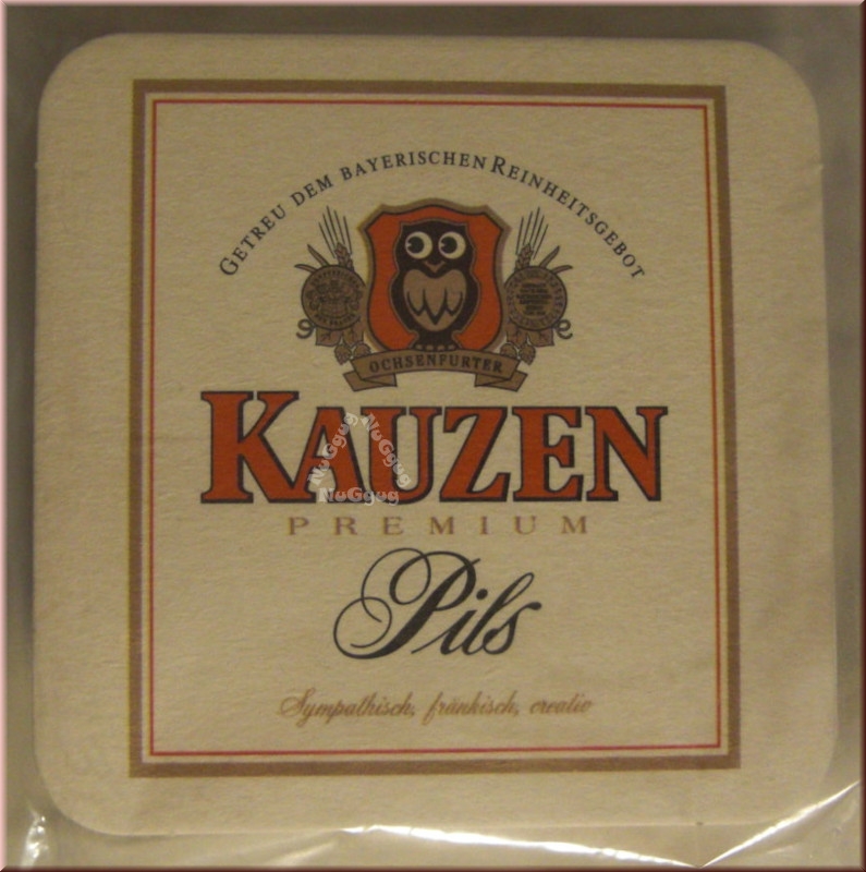 Untersetzer "Kauzen Bräu", aus Pappe, 40 Stück, 4 Motive, Bierdeckel