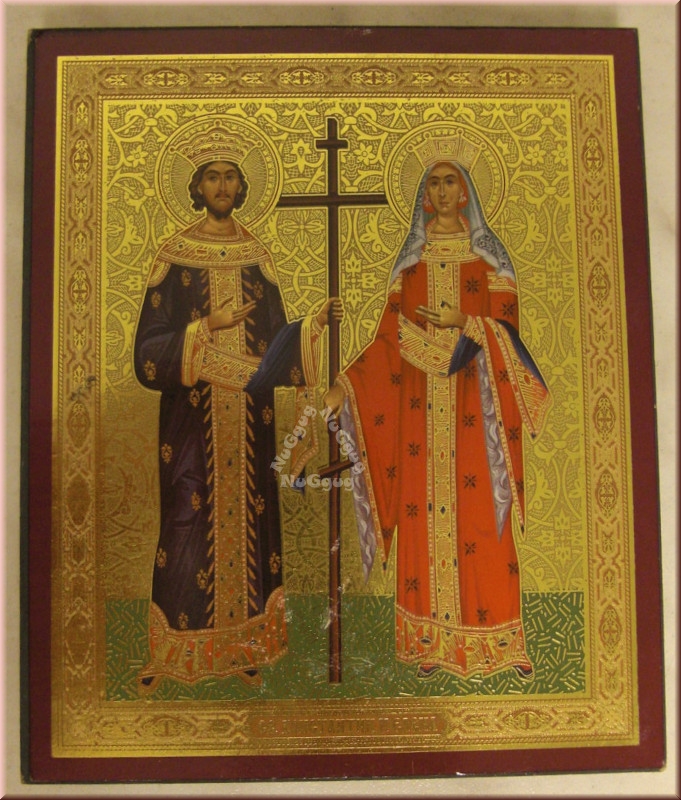 Deko-​Bild "Der heilige Konstantin und Helene", Druck aufgeklebt auf MDF-​Platte, 12 x 10 cm, Ikone