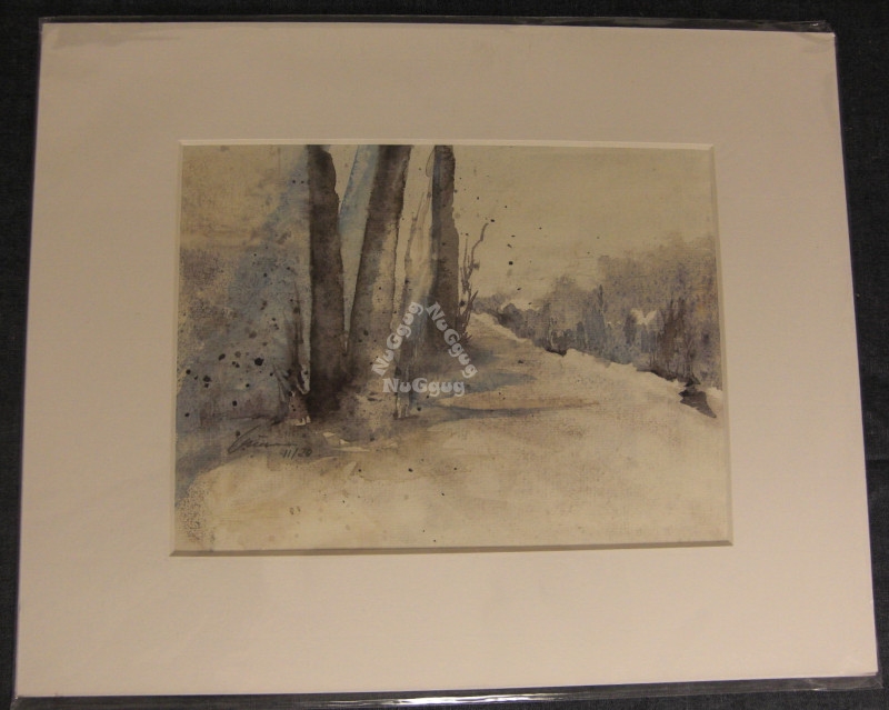 Kunstdruck Aquarell Bild "Landschaft", signiert, gerahmter Druck