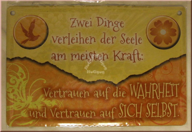 Blechschild "Zwei Dinge verleihen...", Blechpostkarte 10 x 15 cm, von Albatros