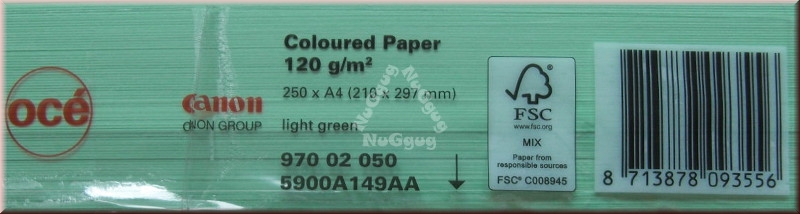 Kopierpapier A4 Canon Coloured océ, hellgrün, 120 g/m², 250 Blatt, Druckerpapier