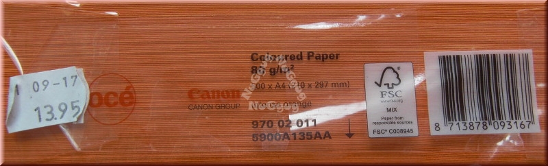 Kopierpapier A4 Canon Coloured océ, intensiv orange, 80 g/m², 500 Blatt, Druckerpapier