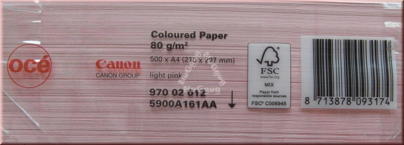 Kopierpapier A4 Canon Coloured océ, hellrosa/pink, 80 g/m², 500 Blatt, Druckerpapier