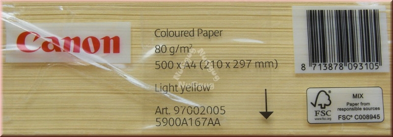 Kopierpapier A4 Canon Coloured, hellgelb, 80 g/m², 500 Blatt, Druckerpapier