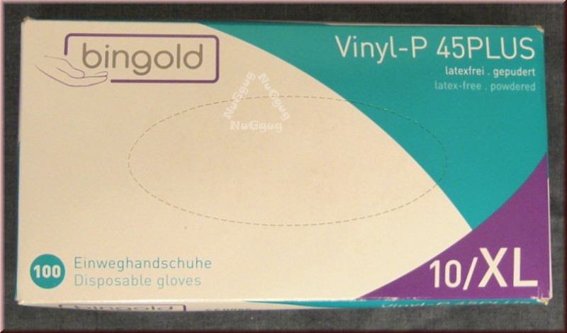 bingold Einweghandschuhe Vinyl-​P 45Plus, Größe 10/XL, gepudert, latexfrei, 100 Stück