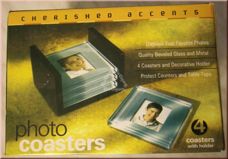 Foto-Untersetzer aus Glas, glass photo coasters, 4 Stück, von Schneider
