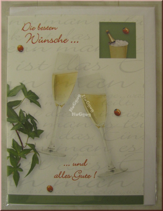 Geburtstagskarte "Die besten Wünsche...", mit Umschlag, Motiv Sektgläser