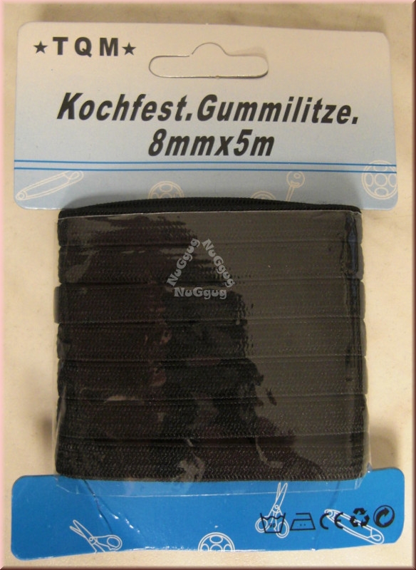 Gummilitze, kochfest, schwarz, 5 Meter, 8 mm