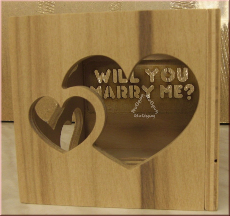 Hochzeitswürfel "WILL YOU MARRY ME?", Holz, Teelichthalter