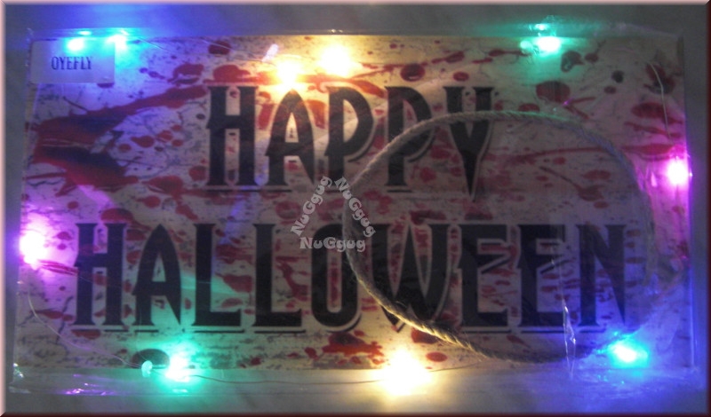 OYEFLY Holzschild "Happy Halloween" mit bunter LED-Beleuchtung, 30 x 15 cm