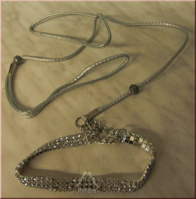 Hundehalsband Strass, mit Leine, 90 cm