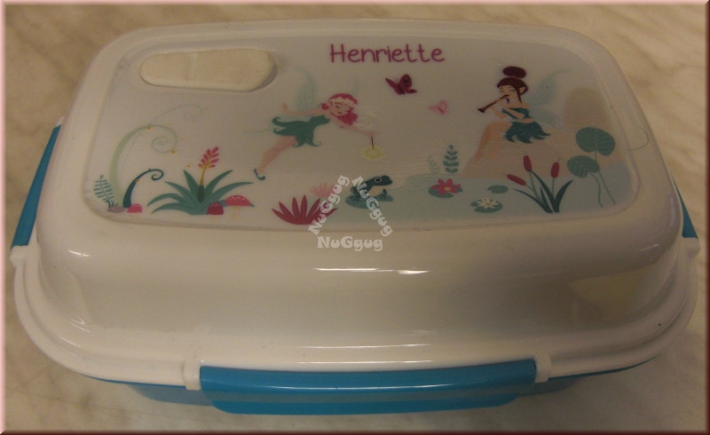 Brotbox mit Namen "Henriette", blau/weiß, mit Kühlakku, Brotdose, Lunchbox, von Petit Fernand