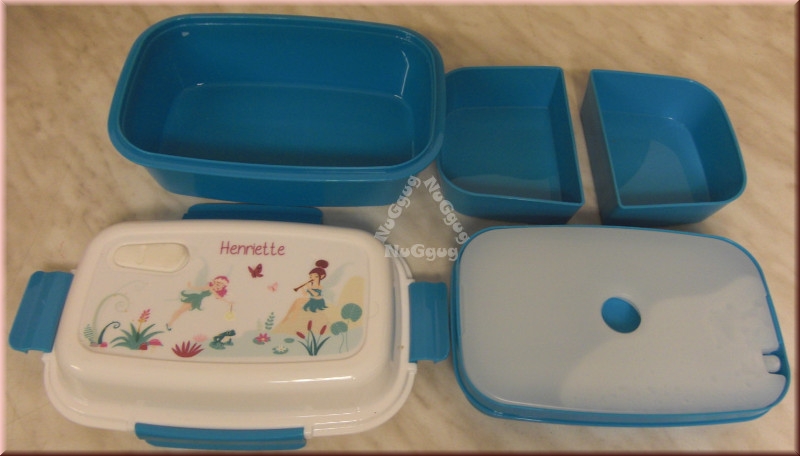 Brotbox mit Namen "Henriette", blau/weiß, mit Kühlakku, Brotdose, Lunchbox, von Petit Fernand
