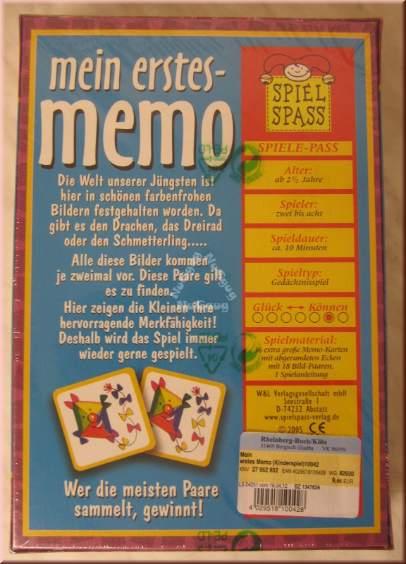 Mein erstes Memo, Erinnerungsspiel