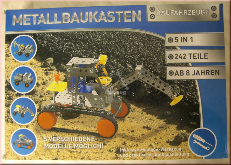 Metallbaukasten Baufahrzeuge, 5 in 1, 242 Teile