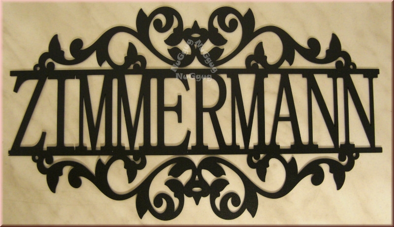 Namens Monogramm "Zimmermann", Namensschild, Türschild personalisiert, Schwarz, Metall, 31 x 17,5 cm