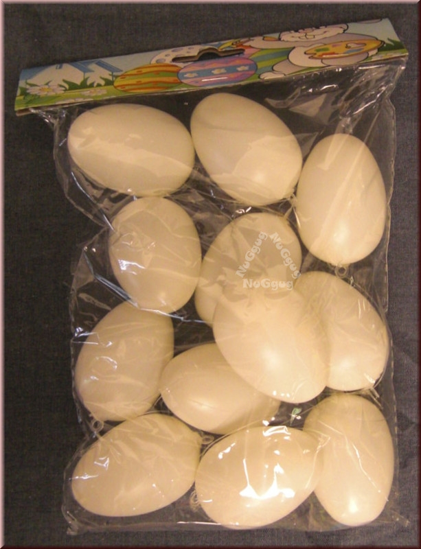Ostereier, 12 Stück, weiße Kunststoffeier 6 cm