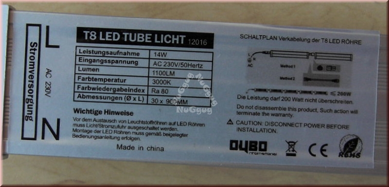 OUBO 12016 Milky LED Röhre T8, 90 cm, 14W, 1100 Lumen, 3000K