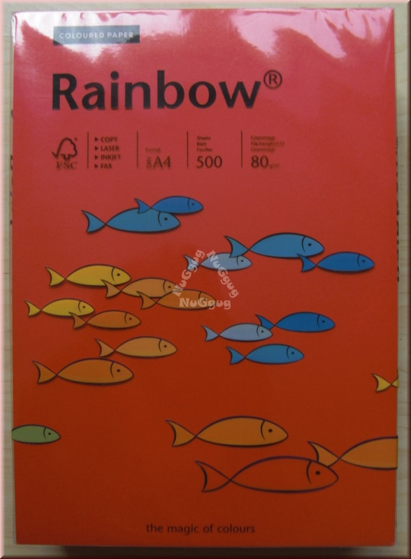 Kopierpapier A4 Rainbow Coloured Paper, intensiv rot, 80 g/m², 500 Blatt, Druckerpapier