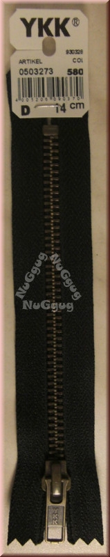 Reißverschluß YKK, braun mit schwarzem Stoff, 14 cm