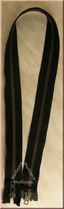 Reißverschluß YKK, braun mit schwarzem Stoff, 86 cm, Doppelreißverschluß