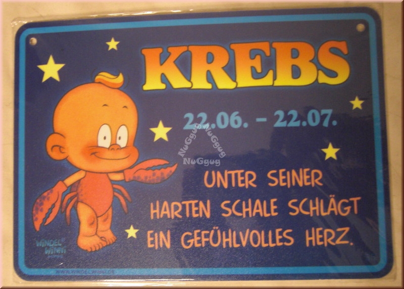 Windel Winni Schild "Krebs 22.06. - 22.07....", 10,5 x 15,0 cm