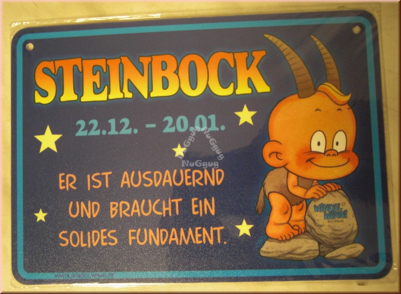 Windel Winni Schild "Steinbock 22.12. - 20.01....", 10,5 x 15,0 cm