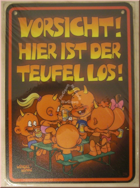 Windel Winni Schild "Vorsicht! Hier ist der Teufel los!", 10,5 x 15,0 cm