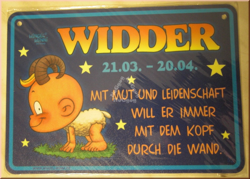 Windel Winni Schild "Widder 21.03. - 20.04....", 10,5 x 15,0 cm
