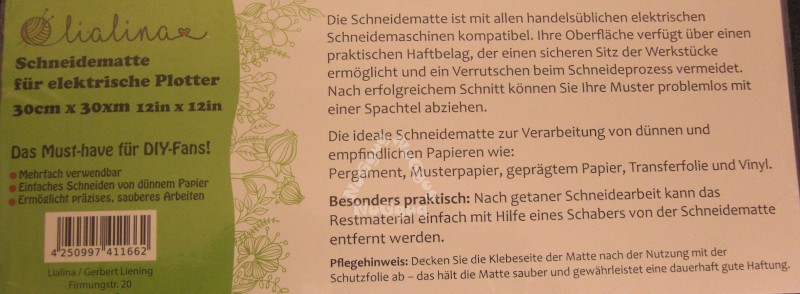 Schneidematte für elektrische Plotter, 30 x 30 cm, 12in x 12in, von lialina