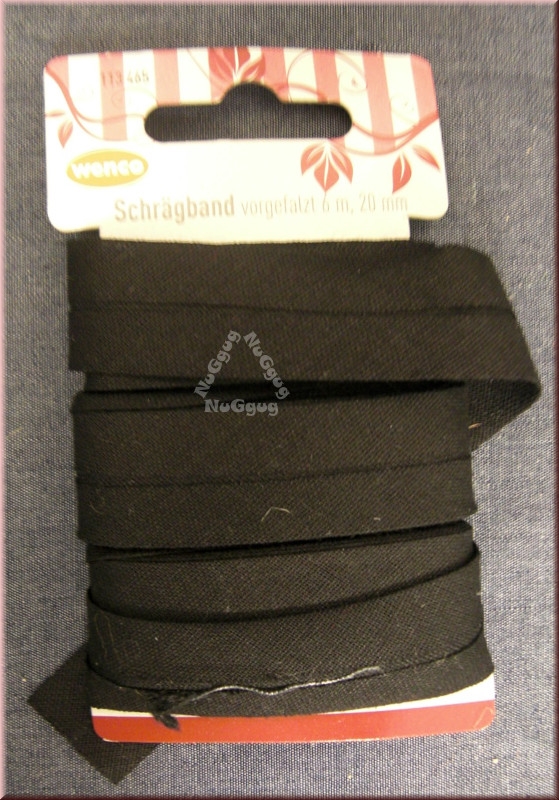 Wenco Schrägband vorgefalzt, schwarz, 20 mm, 6 m, Artikelnummer 113465