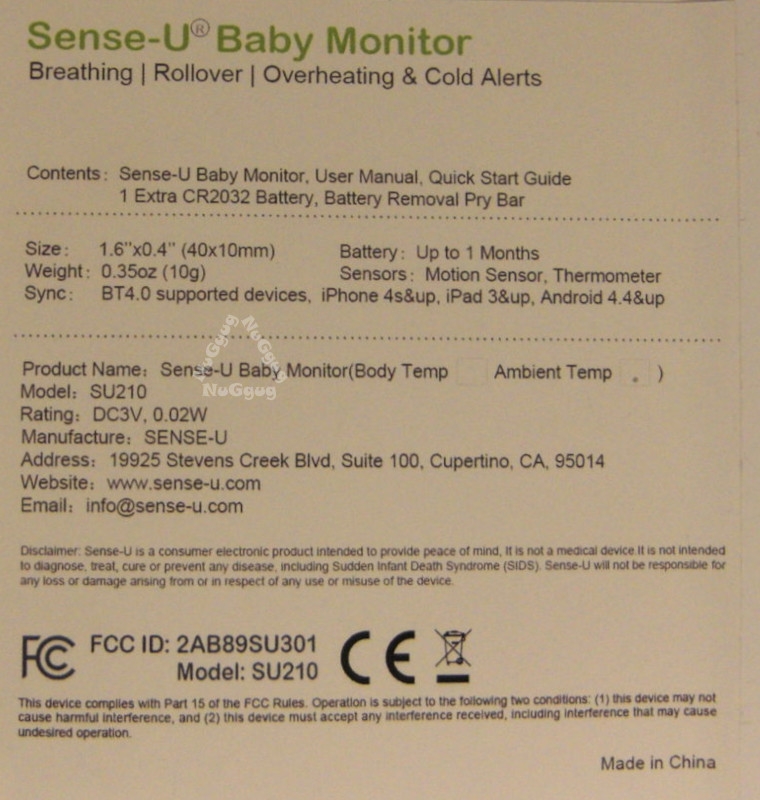 Sense-U Baby Monitor SU210, Sensor, Überwachung per Smartphone, Babyphone