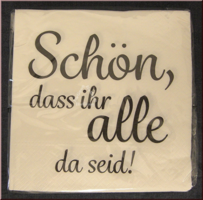 Servietten von Cepewa, "Schön, dass ihr alle da seid!", weiß, 20 Stück