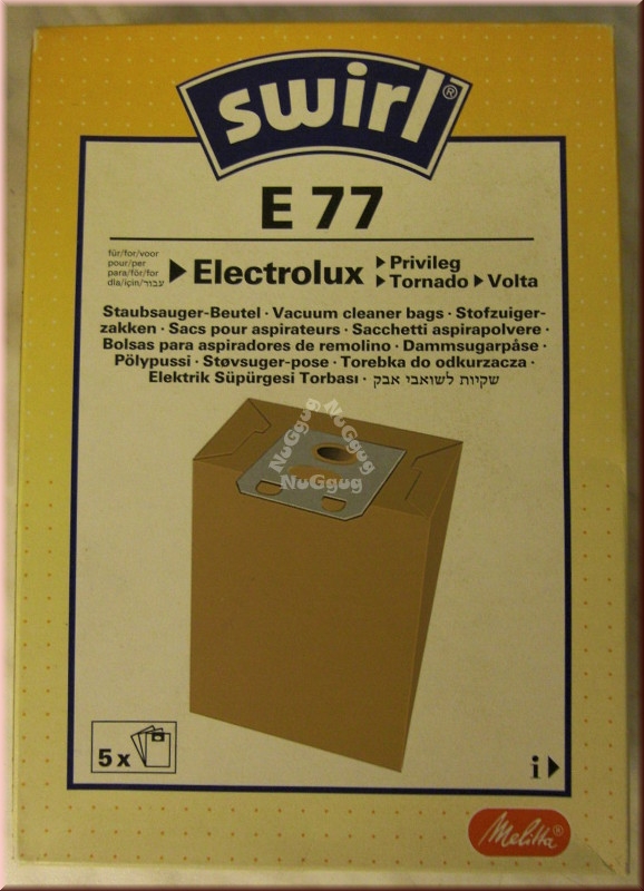 Staubsaugerbeutel Swirl E 77 für Electrolux/Privileg/Tornado/Volta, 5 Stück