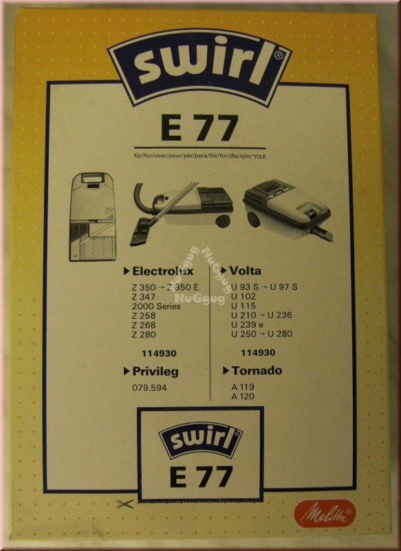 Swirl Staubsaugerbeutel Swirl E77 E 77, passend für Electrolux Volta  Staubsauger, inkl. 2 Filter - zuschneidbar, 8 St., Optimale Passform,  MicroPor® Plus-Qualität für lange Nutzungsdauer