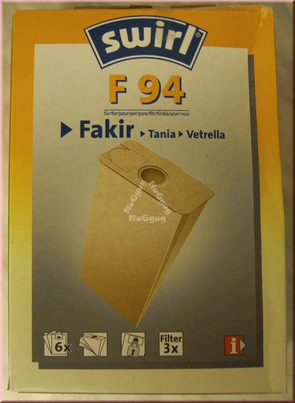 Staubsaugerbeutel Swirl F 94 für Fakir/Tania/Vetrella, 6 Stück