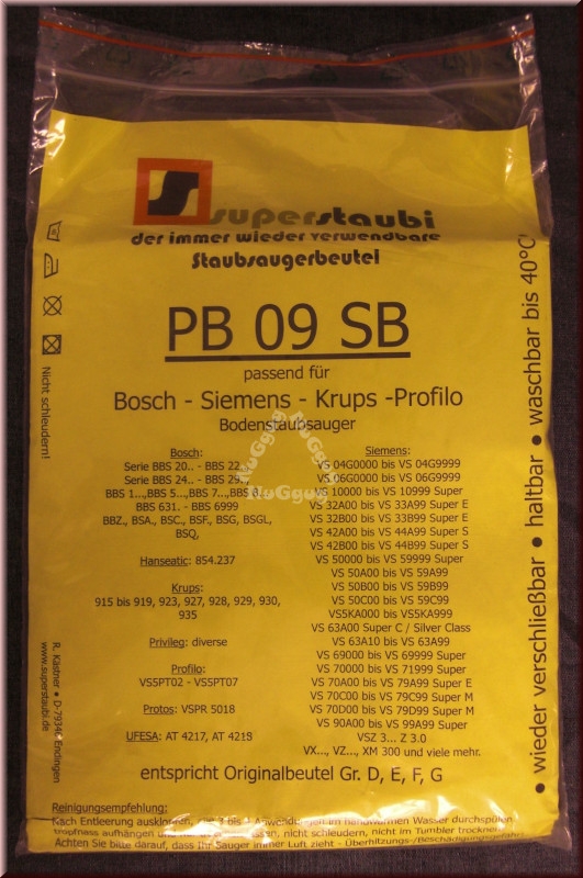Staubsaugerbeutel Superstaubi PB 09 SB, passend für Bosch, Siemens, Krups, Hanseatic, Privileg uvm.