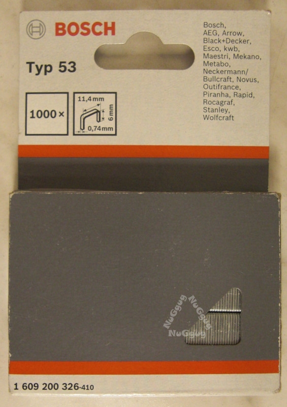 Feindrahtklammern Typ 53 verzinkt 11,4/6, 1000 Stück, von Bosch, Artikelnummer 1609200326-410, Heftklammern