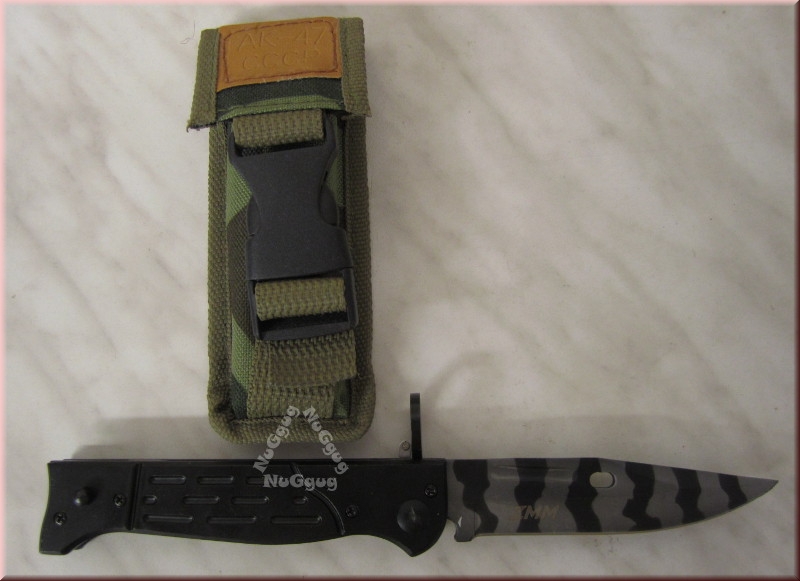 AK-47 CCCP Einhand Klappmesser, mit Etui, schwarz/camouflage
