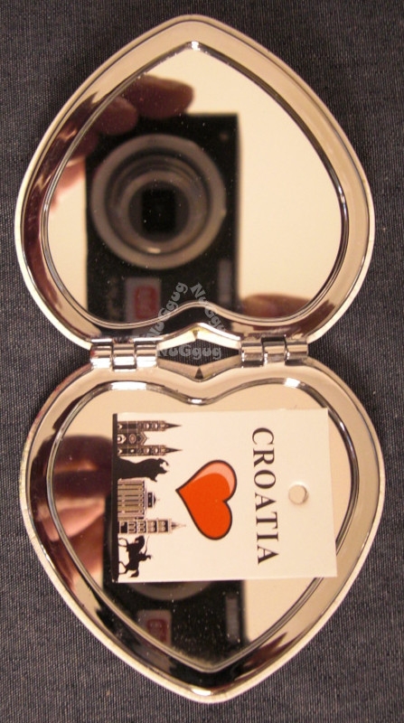 Taschenspiegel "Kroatien", mit Vergrößerung, Herzform, 75 x 70 mm, Schminkspiegel
