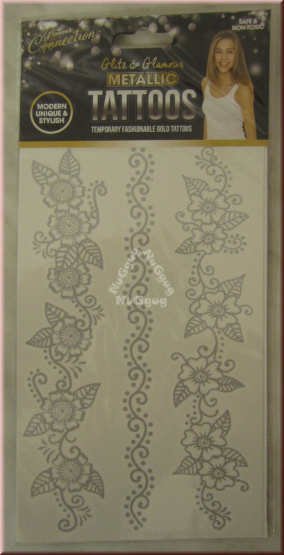 Metallic Tattoos Motiv "Blumenranken", silber