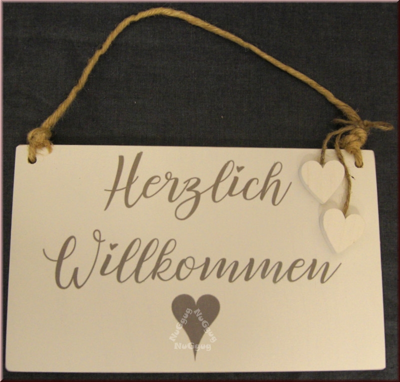 Türschild "Herzlich Willkommen", Holz, 25 x 15 cm, Shabby