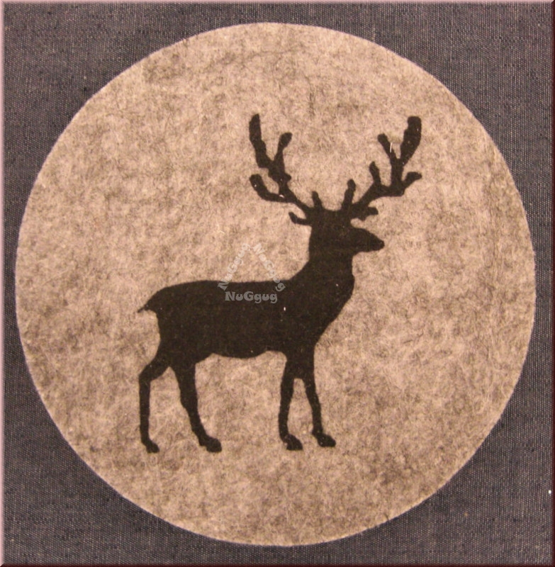 Filz Untersetzer Hirsch, grau, rund, 6 Stück, Durchmesser 10 cm