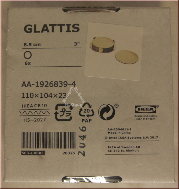 Untersetzer "GLATTIS" mit Halter, Glas, messingfarben, Durchmesser 8,5 cm, von Ikea