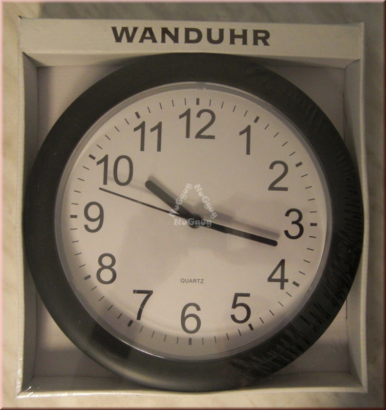 Wanduhr schwarz, rund, 25 cm, Quartz-Uhrwerk
