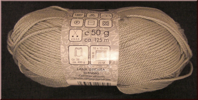 Baumwollbasicgarn Cotone, silbergrau, 50 Gramm, von Lana Grossa, Wollknäuel