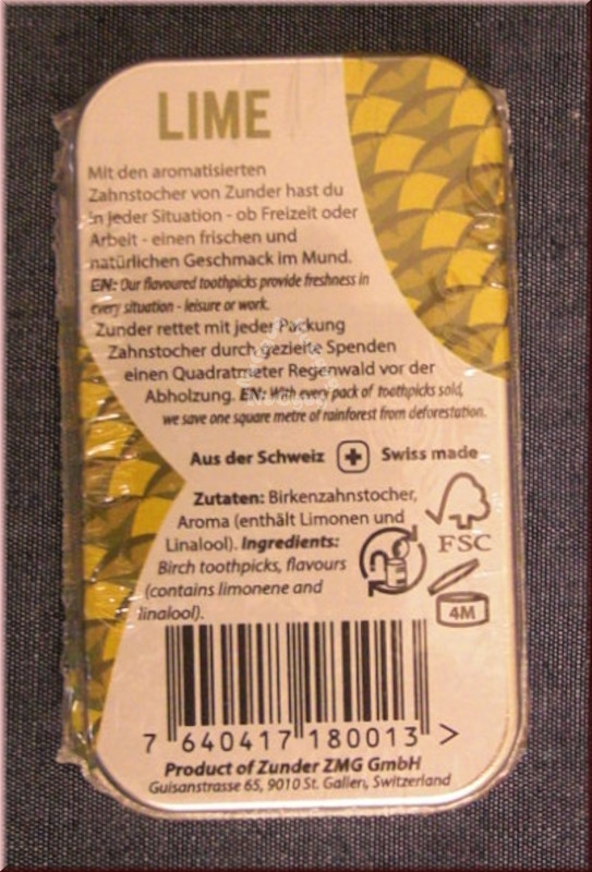 Zunder Zahnstocher Lime, Zahnsticks mit Geschmack, 80 Stück