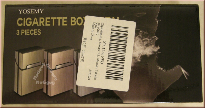 Zigarettenetui mit Magnetverschluß, 3er Set, grau, Metall