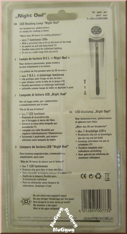 Ampercell LED-Leseleuchte "Nachteule", inkl. 4 x AAA-Batterien